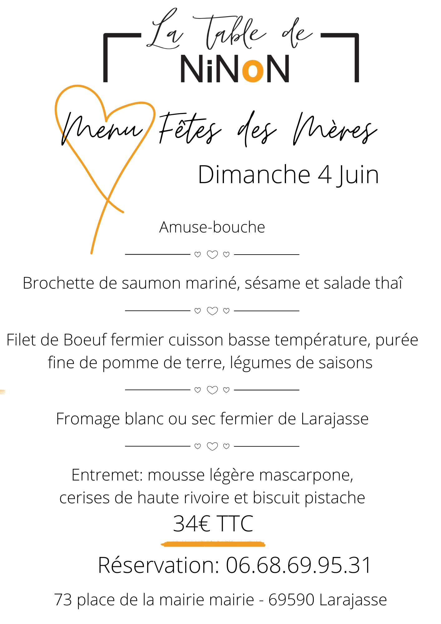 Menu Fêtes des mères 2023 (1) dimanche midi<br />
monts du lyonnasi