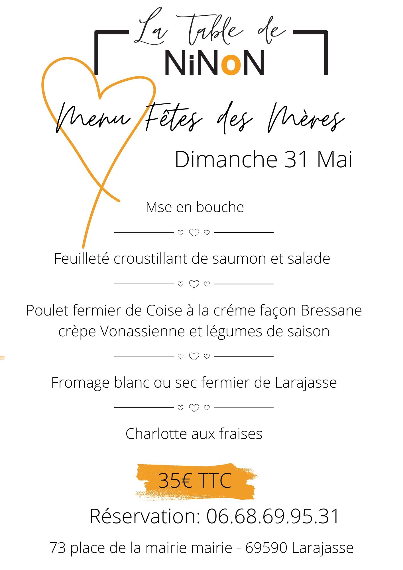 Menu fêtes des mères 